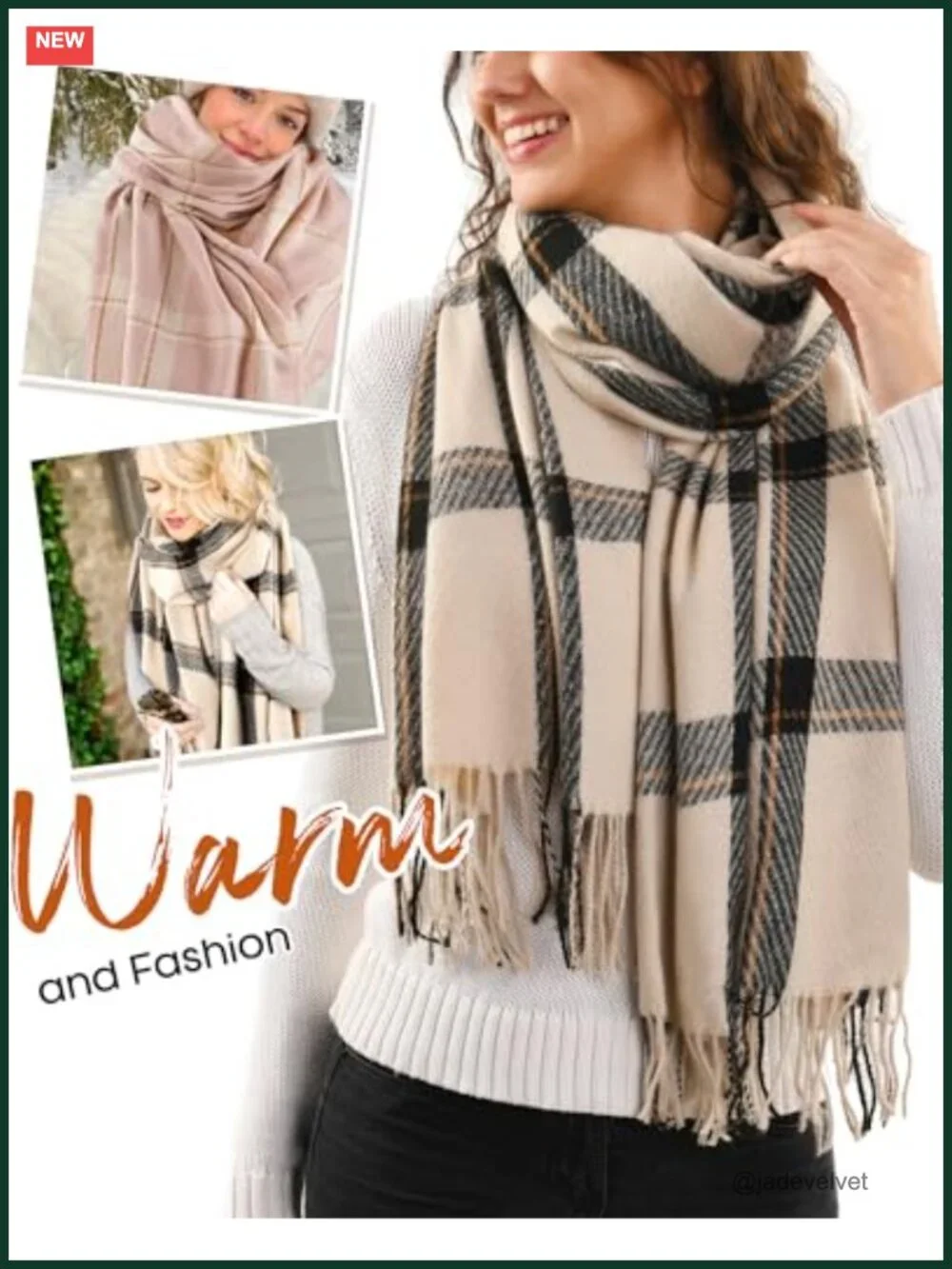 Oversized Plaid Tassel Scarf Shawl Wrap for Women Cozy Winter